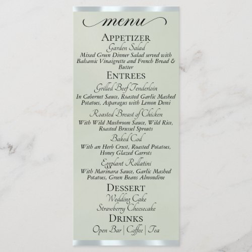 Sage Pearl/Silver - Monogram & Thank You Menu