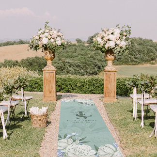 Sage Peonies Wedding Aisle Runner | Rug Monogram