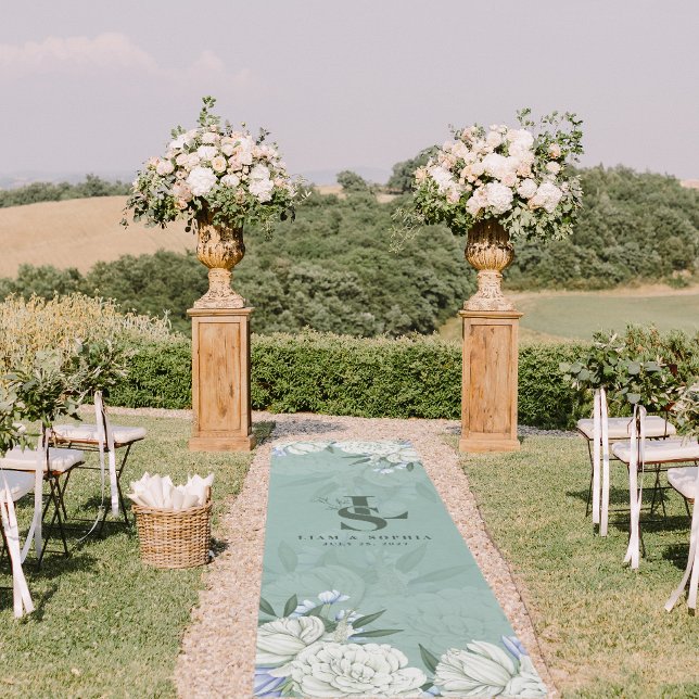 Sage Peonies Wedding Aisle Runner | Rug Monogram (Creator Uploaded)