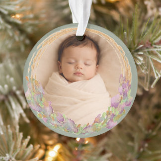 Sage Personalized Baby Photo Original Watercolor Ornament