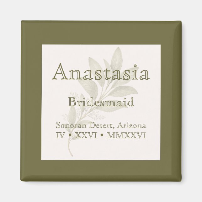 Sage Personalized Bridesmaid Name Magnet (Front)