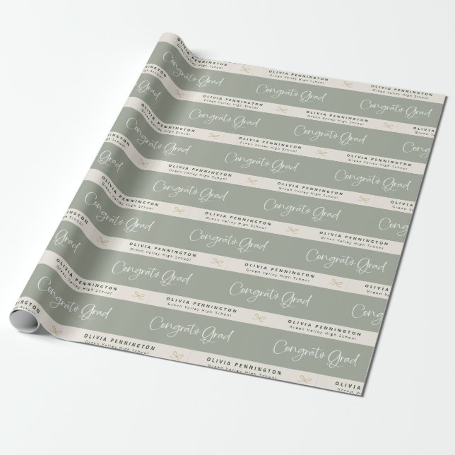 Sage Personalized Name Congrats Grad Wrapping Paper (Unrolled)