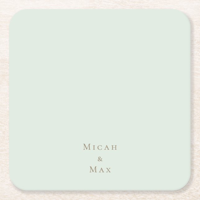 Sage Personalized Wedding Gold Text Square Paper Coaster (Front)