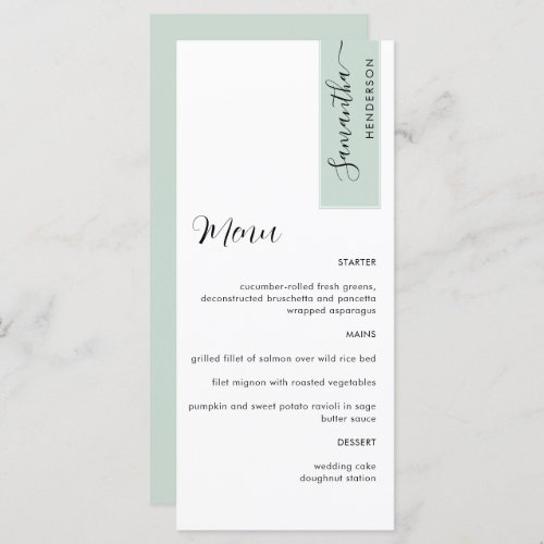 Sage Personalized with Guest Name Elegant Menu