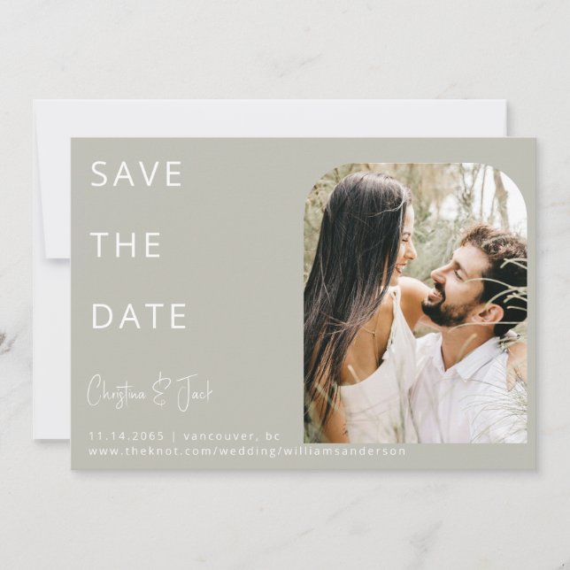 Sage Photo Modern Arch Wedding Save the Date  Invitation (Front)