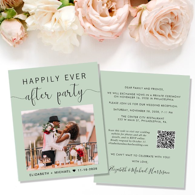 Sage Photo QR Code Wedding Reception Invitation (Creator Uploaded)