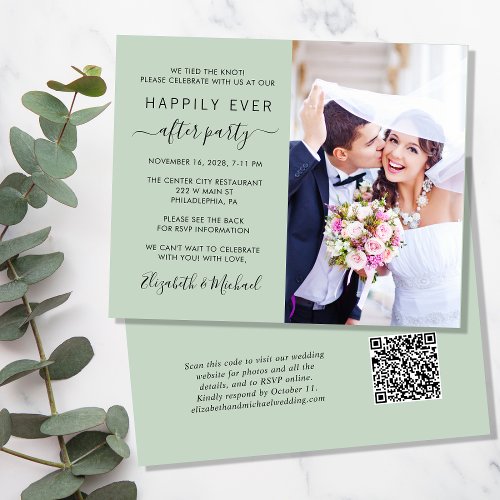 Sage Photo QR Code Wedding Reception Invitation