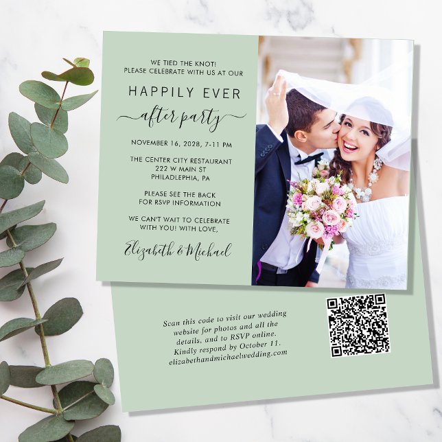 Sage Photo QR Code Wedding Reception Invitation (Creator Uploaded)