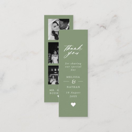 Sage Photo Strip Wedding Thank You Mini Bookmark Calling Card