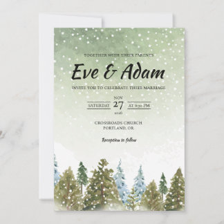 Sage Pine Forest Starry Watercolor Winter Wedding Invitation