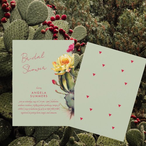Sage  Pink Colorful Cactus Bridal Shower Invitation