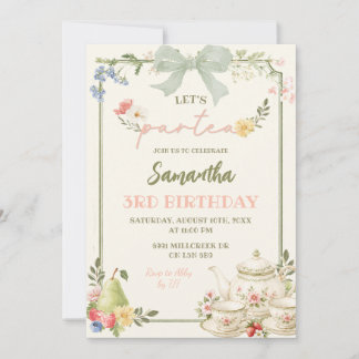 Sage Pink Farmer's Market Let's Par Tea Birthday Invitation