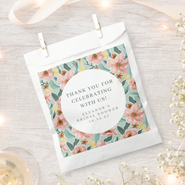Sage Pink Floral Bridal Shower Custom Thank You Favor Bag | Zazzle