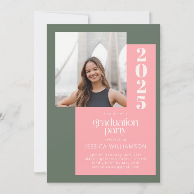 Sage Pink Modern Photo Graduation 2026 Party Invitation (Front)