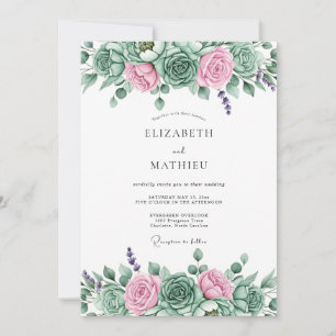 Sage Pink Succulent Bloom Wedding Invitation
