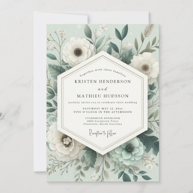 Sage Poetic Anemone Wedding Invitation (Front)