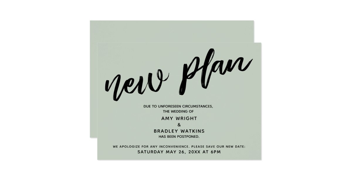 Sage Postponed Wedding Announcement New Plan Card Zazzle com