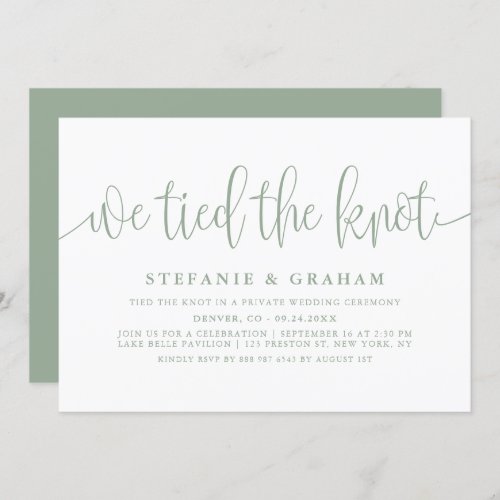Sage Pretty Calligraphy We Tied The Knot Wedding Invitation