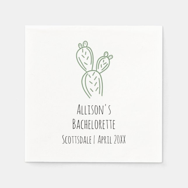 Sage Prickly Pear Cactus Bachelorette Paper Napkin (Front)
