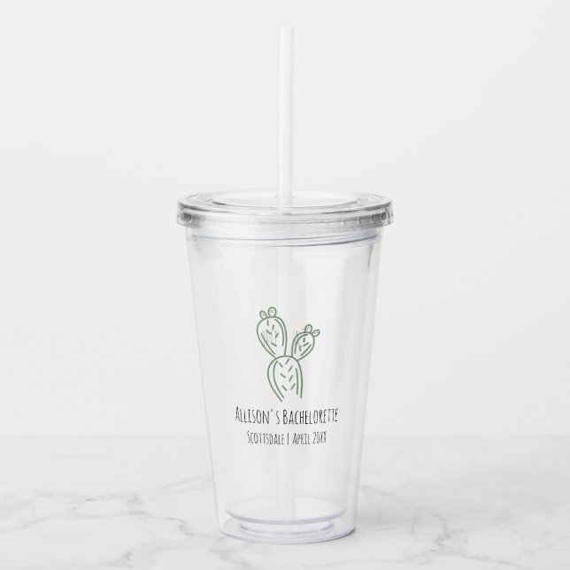 Sage Prickly Pear Cactus Bachelorette Party Favor Acrylic Tumbler (Front)