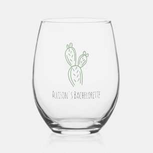 Sage Prickly Pear Cactus Bachelorette Wine Glass