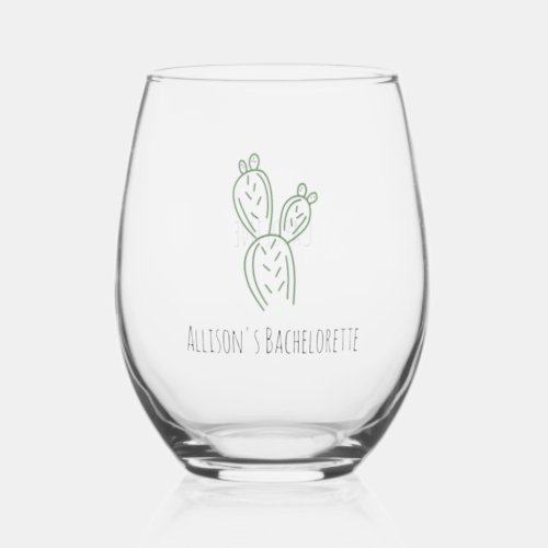 Sage Prickly Pear Cactus Bachelorette Wine Glass