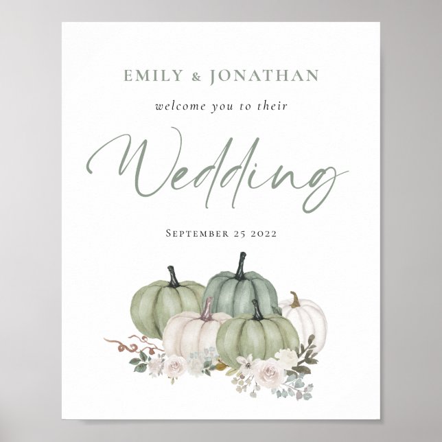 Sage Pumpkins Cream Florals Welcome to Wedding Poster (Front)