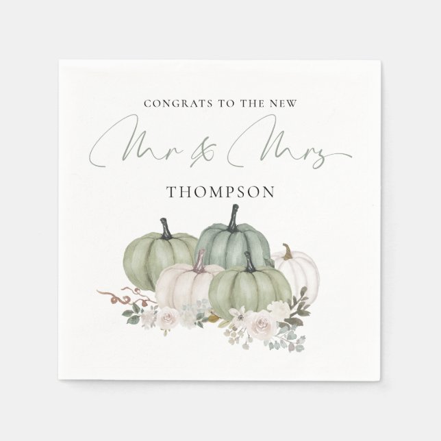 Sage Pumpkins Florals Congrats Mr Mrs Wedding  Napkins (Front)