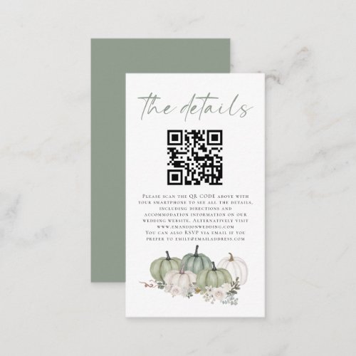 Sage Pumpkins Florals QR Code Wedding Details Enclosure Card