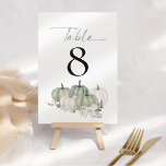 Sage Pumpkins Florals Wedding Table Number<br><div class="desc">Sage Pumpkins Florals Wedding Table Number. Pumpkins and florals in natures Colors of soft greens and creams beneath the table number which you can easily personalise. Table is at the top in a modern set script. The same design is on the other side.</div>