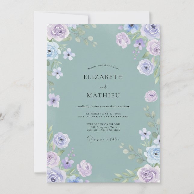 Sage Purple Dreamy Floral Wedding Invitation (Front)