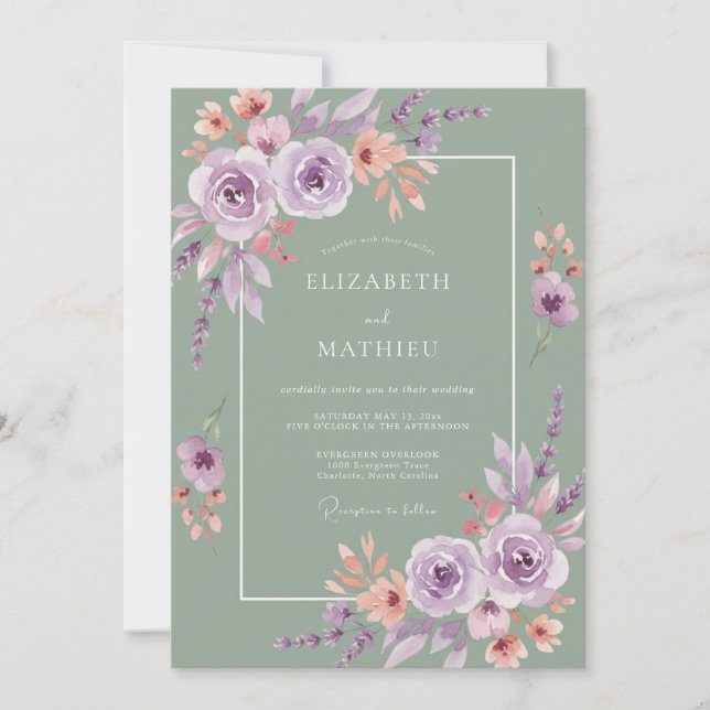 Sage Purple Ethereal Floral Wedding Invitation (Front)