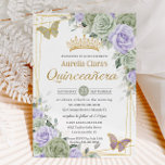 Sage Purple Floral Butterflies Gold Quinceanera Invitation<br><div class="desc">This chic Quinceañera invitation features a gold glitter geometric frame adorned by delicate watercolor sage green, lavender purple floral, soft sage greenery and butterflies. Personalize it with your details easily and quickly, simply press the customise it button to further re-arrange and format the style and placement of the text. (c)...</div>