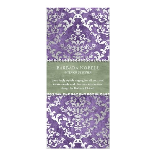 Sage Purple Glimmer Damask Silver Rack Card