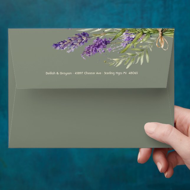 Sage Purple Lavender Floral Casual Wedding  Envelope (Hand)