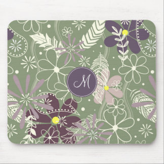 sage purple plum lilac feathers flowers pattern mouse pad
