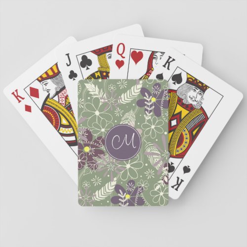 sage purple plum lilac feathers flowers pattern poker cards