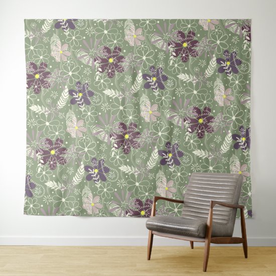 sage purple plum lilac feathers flowers pattern tapestry