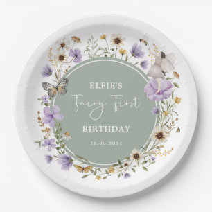 Sage Purple Wildflower Fairy Birthday Tea Party Paper Plates