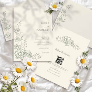Sage QR Code Botanical Garden All In One Wedding Invitation