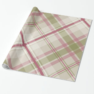 sage raspberry cream diagonal plaid pattern wrapping paper