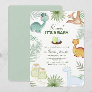 Sage Rawr Volcano Tropical Dinosaur Baby Shower  Invitation