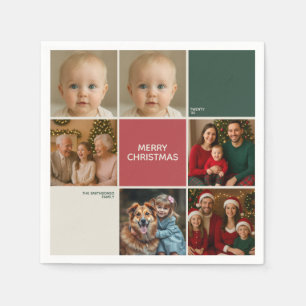 Sage RED beige Photos collage Christmas new year Napkins