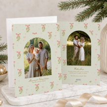 Sage Red Bow Greenery Family Photo Christmas