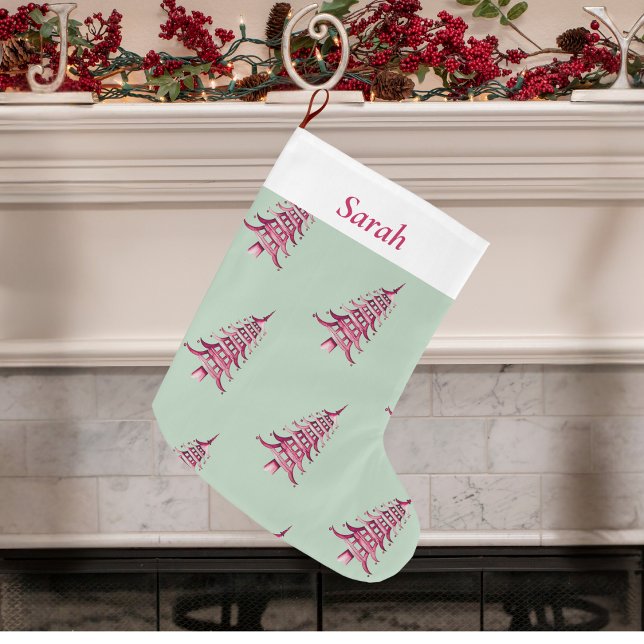 Sage red Christmas Pagoda Tree pattern Large Christmas Stocking (Sage red Christmas Pagoda Tree pattern Large Christmas Stocking)