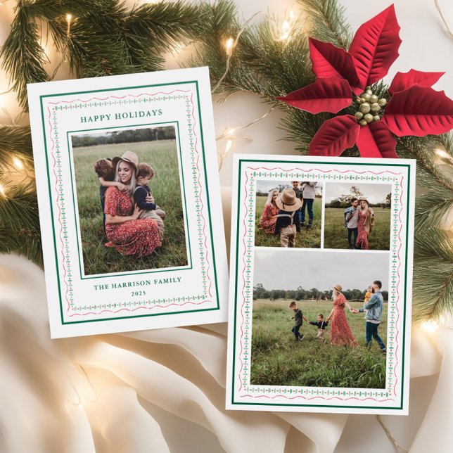 Sage Red Watercolor Frame Letterpress Photo Cards (Creator Uploaded)