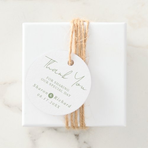 Sage reen script calligraphy Thank You wedding Favor Tags