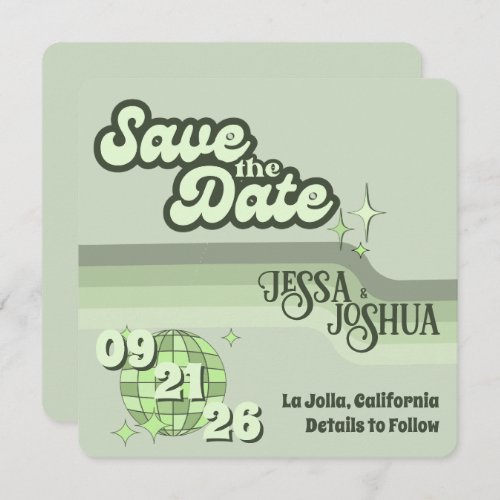 Sage Retro Funky Disco Wedding _ Save the Date Invitation