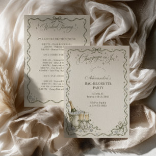 Sage Ribbon Champagne on Ice Bachelorette Invitation