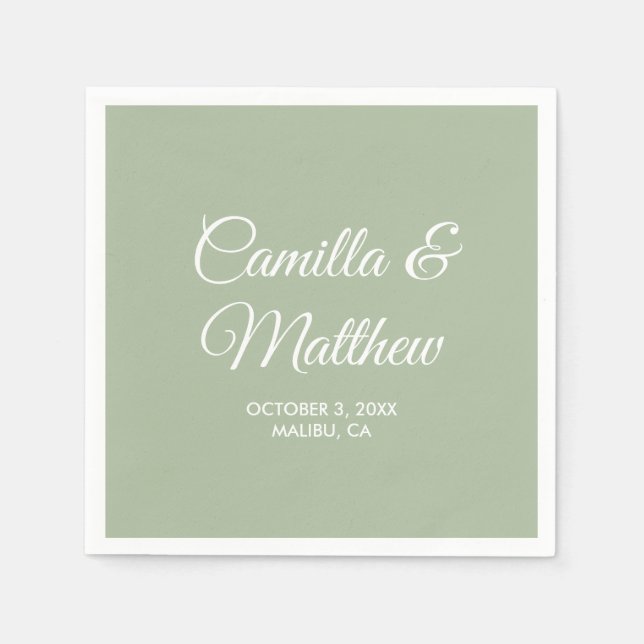 Sage Romantic Script Personalized Wedding Napkins (Front)